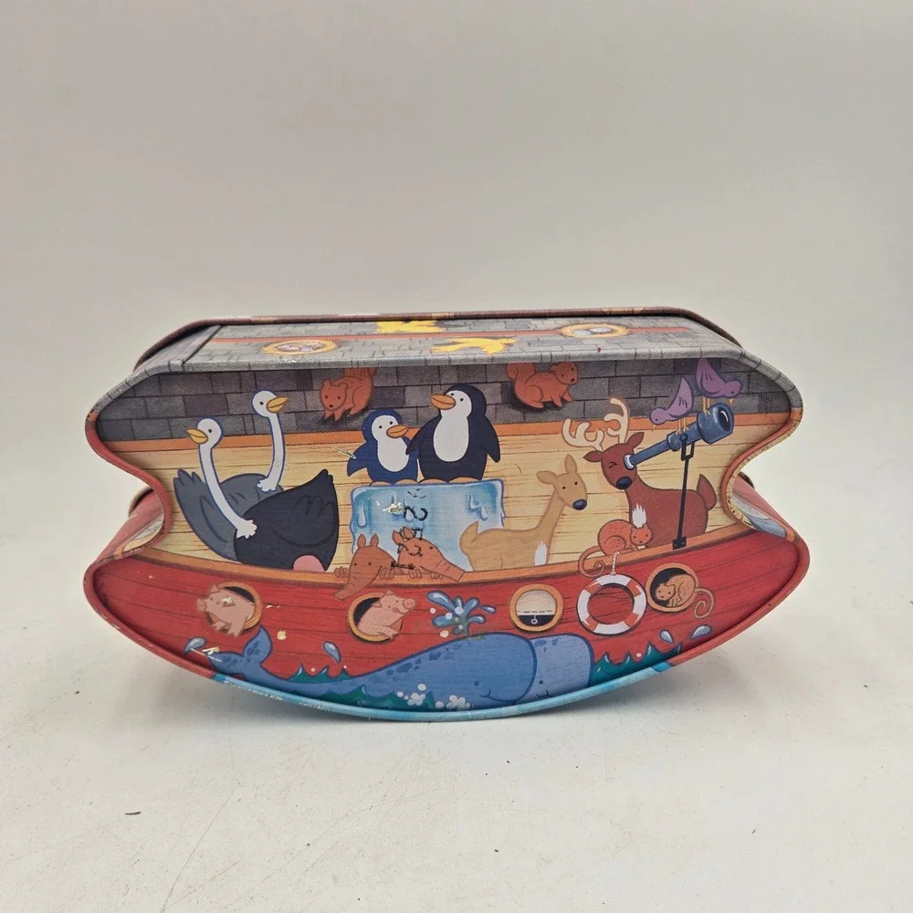 Noah's Ark Rocking Boat Metal Decorative Tin Animal Illustrations Storage Box